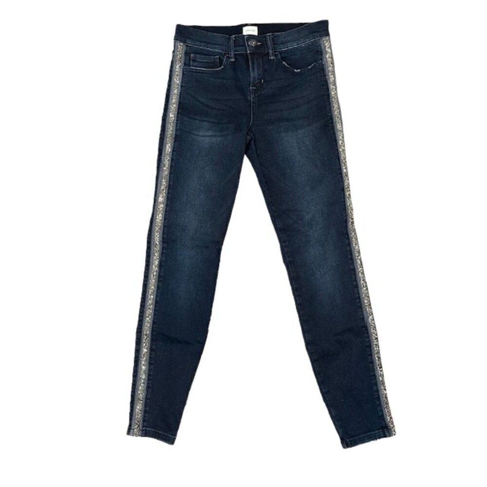 Sneak peek‎ Women's Gold Stone Embellished Jeans Mid Rise Skinny Size 27